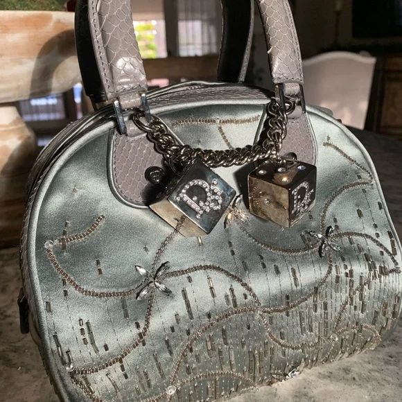 DIOR VINTAGE CRYSTAL PYTHON TRIMMED SATIN GAMBLER BAG, Limited Edition #0122 - Picture 2 of 12